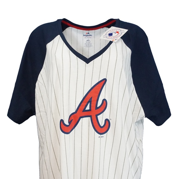 Atlanta Braves MLB Pinstripe Raglan V Neck T-Shirt - Picture 5 of 6